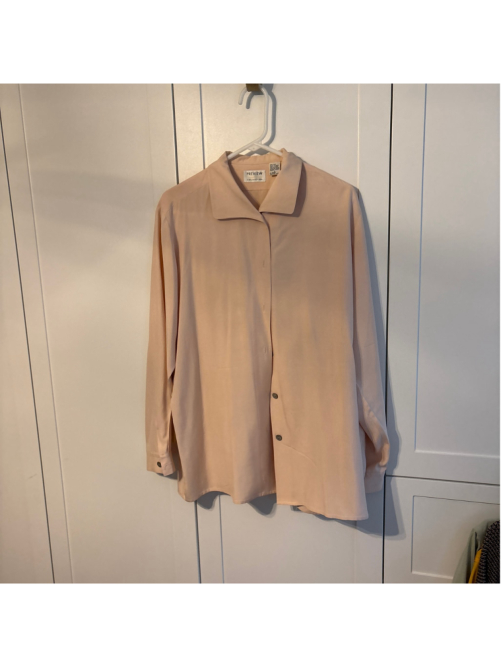 Vintage Women's Preview Collection Silk Button Down Shirt Beige Size L